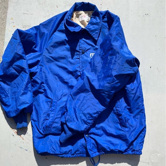 Men's Vintage Fish Machine Windbreaker Blue Logo M Nylon Button Lined USA 80s - Picture 9 of 15